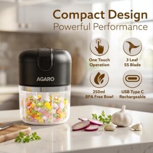 Rechargeable Mini Electric Chopper, Rechargeable, One Touch Operation, 250 Ml, Black